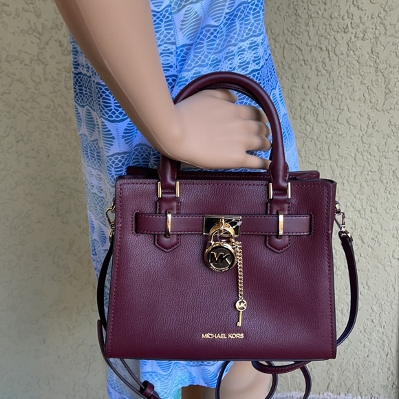 Michael Kors Hamilton Small Satchel Shoulder Crossbody Bag Dark Cherry NWT - Picture 11 of 15